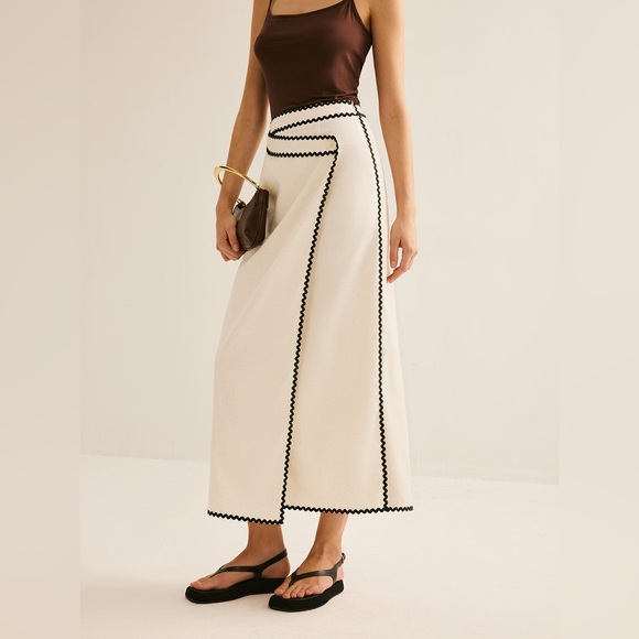 Commense Dresses & Skirts - Commense Cream Maxi Skirt with Black Scalloped Trim